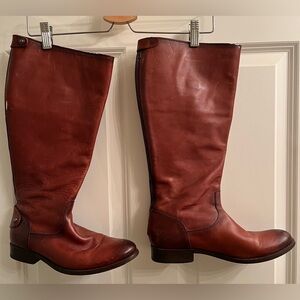 Frye Melissa Button Back Zip Leather Knee High Tall Riding Boots.